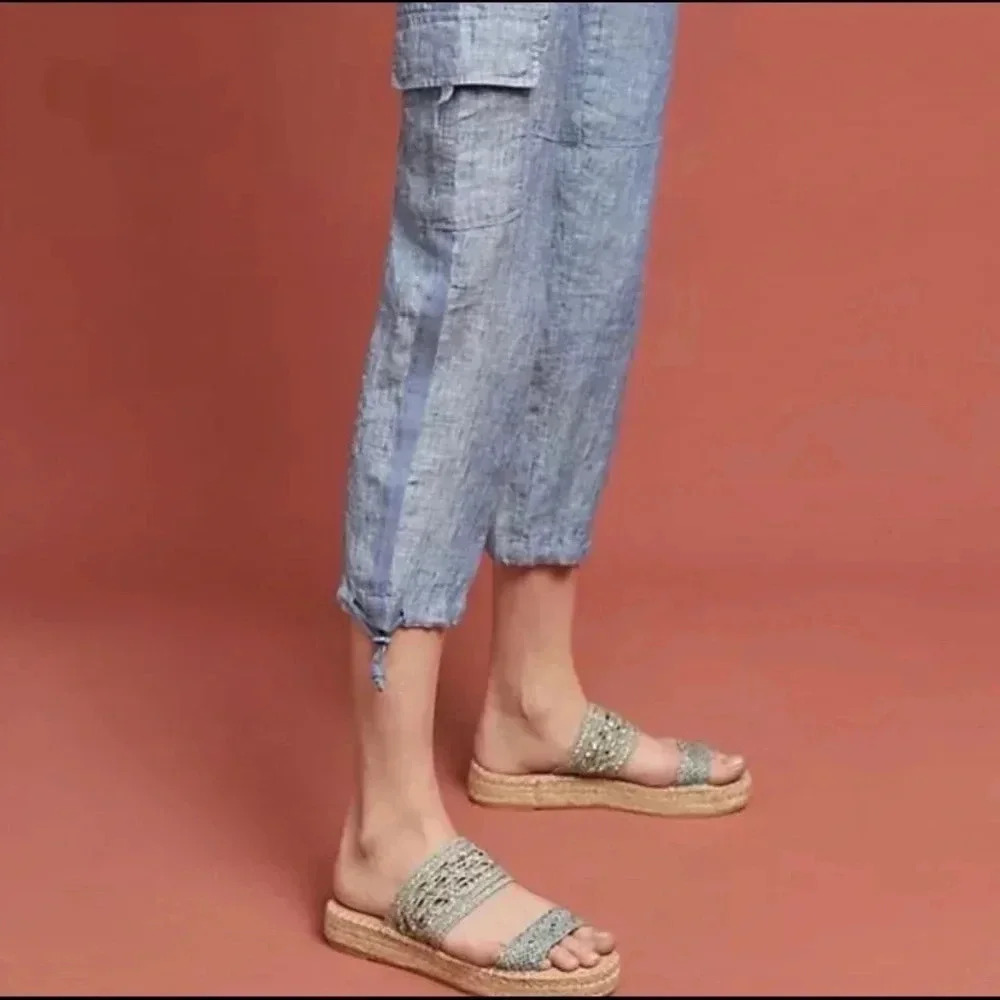 Anthropologie sanctuary terrain linen cropped utility pants 32 chambray - Picture 4 of 13